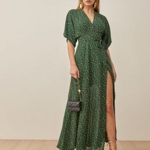 Reformation Green Floral Winslow Maxi wrap dress